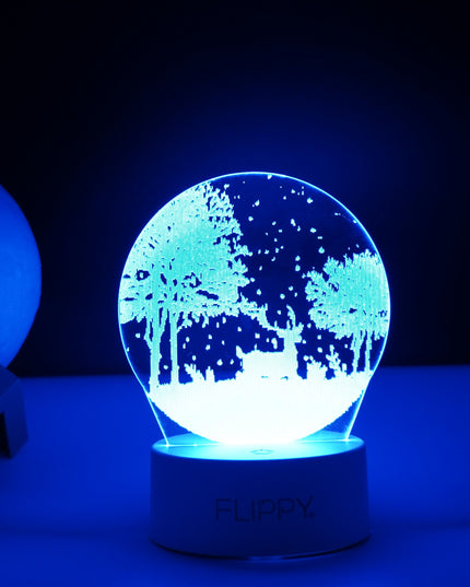 Lampa LED decorativa, 3D, Peisaj de iarna, cu telecomanda, doua moduri de alimentare USB si baterii, inaltime, din material acril si lumina multicolora