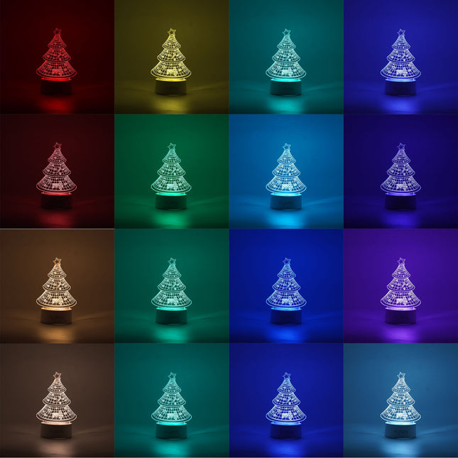 Lampa LED decorativa, 3D, Pom de Craciun, din material acril si lumina multicolora