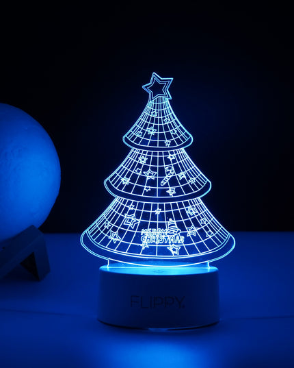 Lampa LED decorativa, 3D, Pom de Craciun, din material acril si lumina multicolora