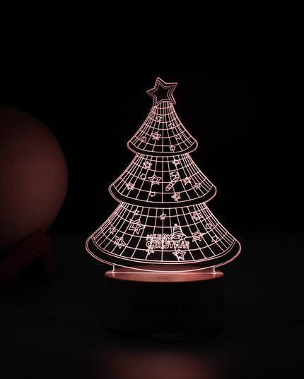 Lampa LED decorativa, 3D, Pom de Craciun, din material acril si lumina multicolora