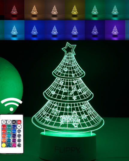 Lampa LED decorativa, 3D, Pom de Craciun, din material acril si lumina multicolora