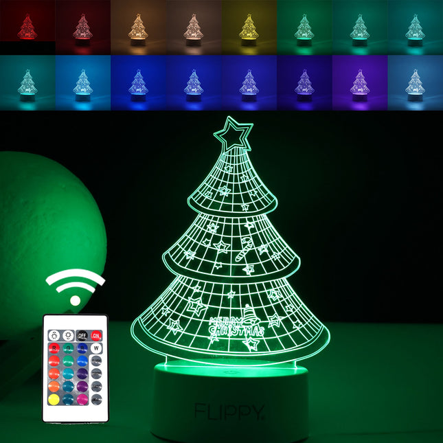 Lampa LED decorativa, 3D, Pom de Craciun, din material acril si lumina multicolora