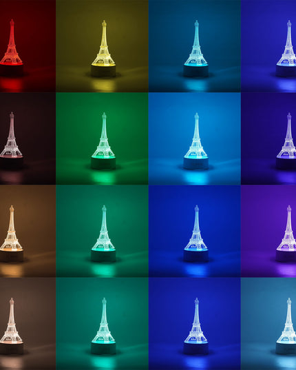 Lampa LED decorativa, 3D, Turnul Eiffel, din material acril si lumina multicolora