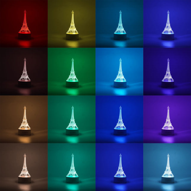 Lampa LED decorativa, 3D, Turnul Eiffel, din material acril si lumina multicolora