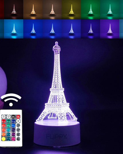 Lampa LED decorativa, 3D, Turnul Eiffel, din material acril si lumina multicolora