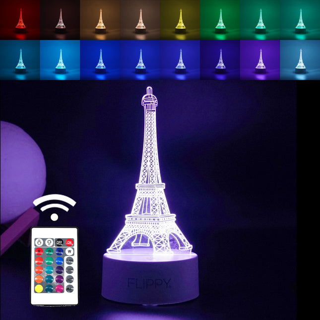 Lampa LED decorativa, 3D, Turnul Eiffel, din material acril si lumina multicolora