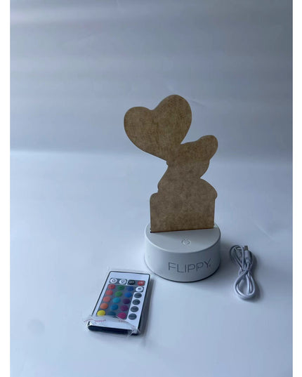 Lampa LED decorativa, 3D, Ursulet cu balon inima, cu telecomanda, doua moduri de alimentare USB si baterii, inaltime, din material acril si lumina multicolora