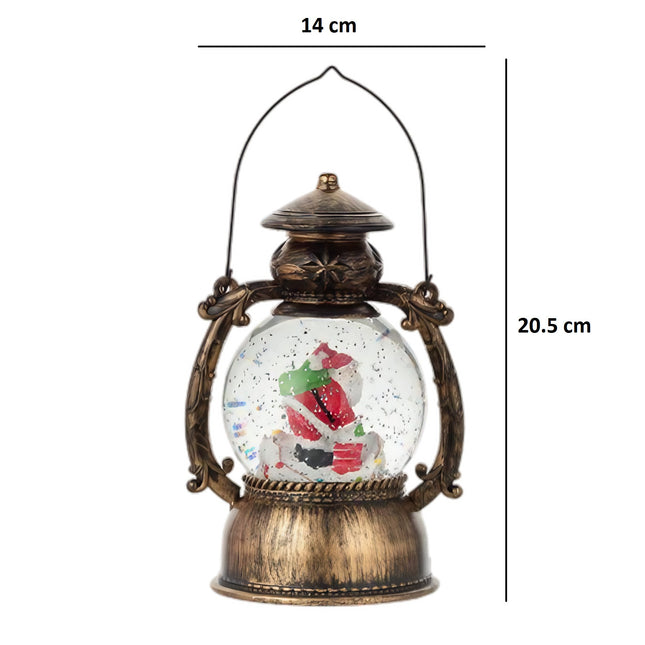 Decoratiune Craciun, Tip Felinar, Figurine Mos Craciun pe Cos, 3 Moduri, Functie Muzicala, Zapada in Miscare, Functioneaza Cu Baterii ( 3 x AA neincluse), Cablu USB (Inclus), Model Vintage