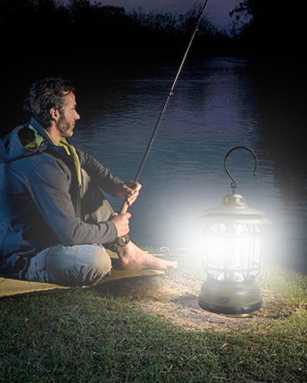 Lampa portabila camping, Felinar Vintage cu carlig, ABS, Iluminare 21 COB LED, Intensitate reglabila, 5W