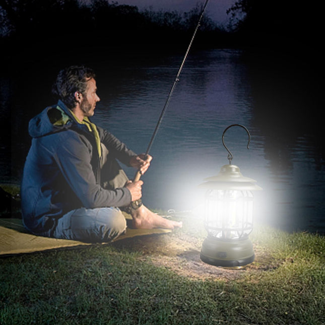 Lampa portabila camping, Felinar Vintage cu carlig, ABS, Iluminare 21 COB LED, Intensitate reglabila, 5W