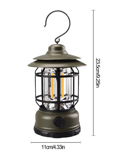 Lampa portabila camping, Felinar Vintage cu carlig, ABS, Iluminare 21 COB LED, Intensitate reglabila, 5W