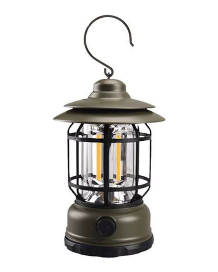 Lampa portabila camping, Felinar Vintage cu carlig, ABS, Iluminare 21 COB LED, Intensitate reglabila, 5W