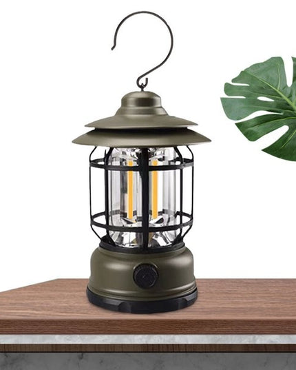 Lampa portabila camping, Felinar Vintage cu carlig, ABS, Iluminare 21 COB LED, Intensitate reglabila, 5W