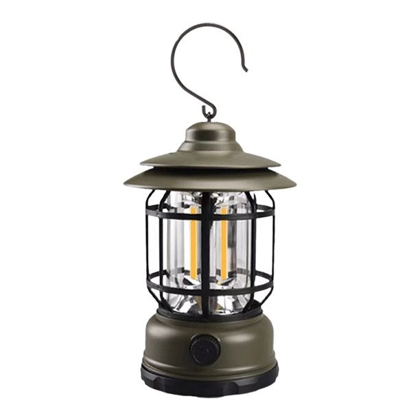 Lampa portabila camping, Felinar Vintage cu carlig, ABS, Iluminare 21 COB LED, Intensitate reglabila, 5W