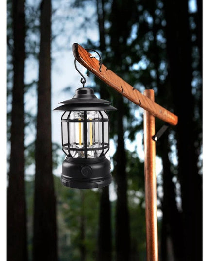 Lampa portabila camping, Felinar Vintage cu carlig, ABS, Iluminare 21 COB LED, Intensitate reglabila, 5W