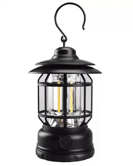 Lampa portabila camping, Felinar Vintage cu carlig, ABS, Iluminare 21 COB LED, Intensitate reglabila, 5W