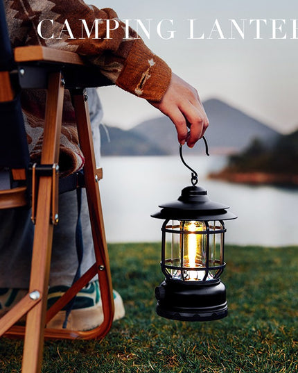 Lampa portabila camping, Felinar Vintage cu carlig, ABS, Iluminare 21 COB LED, Intensitate reglabila, 5W