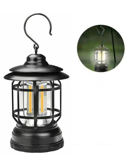 Lampa portabila camping, Felinar Vintage cu carlig, ABS, Iluminare 21 COB LED, Intensitate reglabila, 5W