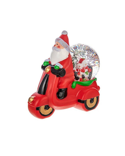 Decoratiune Craciun, Tip Motocicleta, Glob , Figurine Mos Craciun, 3 Moduri, Functie Muzicala, Zapada in Miscare, Functioneaza Cu Baterii ( 3 x AAA neincluse), Cablu USB (Inclus), Model