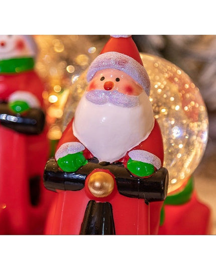 Decoratiune Craciun, Tip Motocicleta, Glob , Figurine Mos Craciun, 3 Moduri, Functie Muzicala, Zapada in Miscare, Functioneaza Cu Baterii ( 3 x AAA neincluse), Cablu USB (Inclus), Model