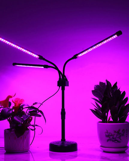 Lampa UV pentru cresterea plantelor, Alimentare cu USB, 15W, 3 capete, 72 LED-uri, 9 nivele lumina, Timer, Inaltime Ajustabila pana la Lumina
