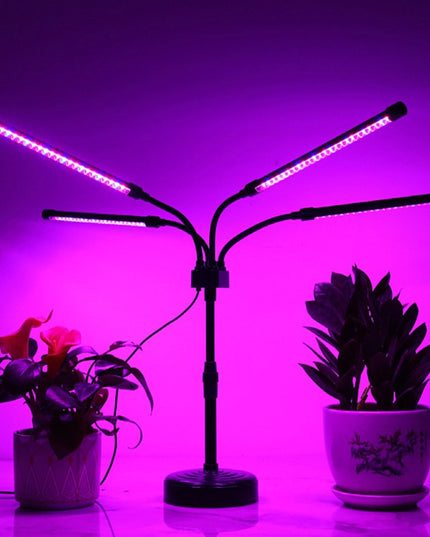 Lampa UV pentru cresterea plantelor, Alimentare cu USB, 20W, 4 capete, 96 LED-uri, 9 nivele lumina, Timer, Inaltime Ajustabila pana la Lumina