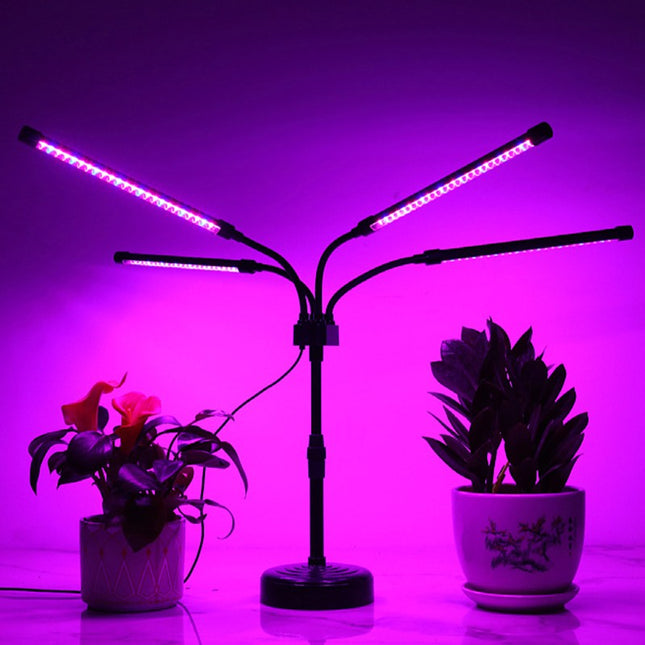 Lampa UV pentru cresterea plantelor, Alimentare cu USB, 20W, 4 capete, 96 LED-uri, 9 nivele lumina, Timer, Inaltime Ajustabila pana la Lumina