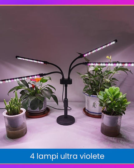 Lampa UV pentru cresterea plantelor, conectare la retea, 20W, 4 capete, 72 LED-uri, ajustabila pana la , Lumina
