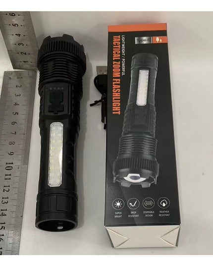 Lanterna LED Telescopica, Incarcare USB, Raza 200 m, 100W, 2 Surse de Lumina, 1200 mAh, Model P50, 16 x 3.8 x 3 cm