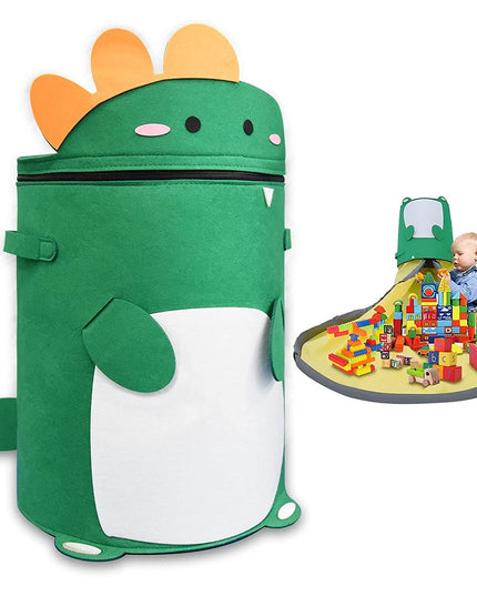 de Depozitare 2In1, Impermeabila, Covor pentru Jucarii si Lego , Capacitate Mare, cu Manere, cu Sfori, Inaltime , Model Dinozaur