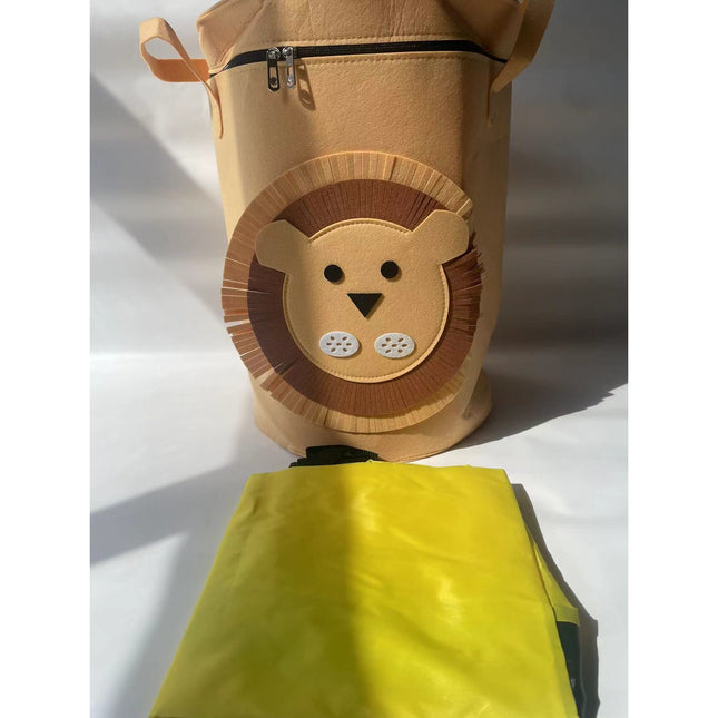 de Depozitare 2In1, Impermeabila, Covor pentru Jucarii si Lego , Capacitate Mare, cu Manere, cu Sfori, Inaltime , Model Leu