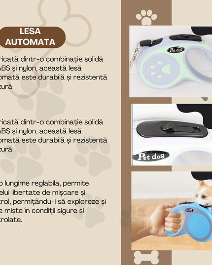 Lesa Automata Retractabila, pentru Caini,20 kg, ABS