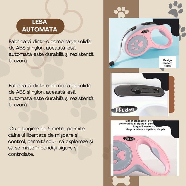 Lesa Automata Retractabila, pentru Caini,20 kg, ABS