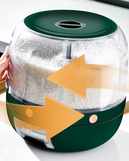 Dozator de cereale rotativ 360, 6 compartimente, capacitate 6 L, rezistent la umezeala, inchidere etansa