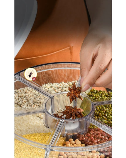 Dozator de cereale rotativ 360, 6 compartimente, capacitate 6 L, rezistent la umezeala, inchidere etansa