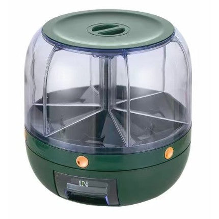 Dozator de cereale rotativ 360, 6 compartimente, capacitate 6 L, rezistent la umezeala, inchidere etansa