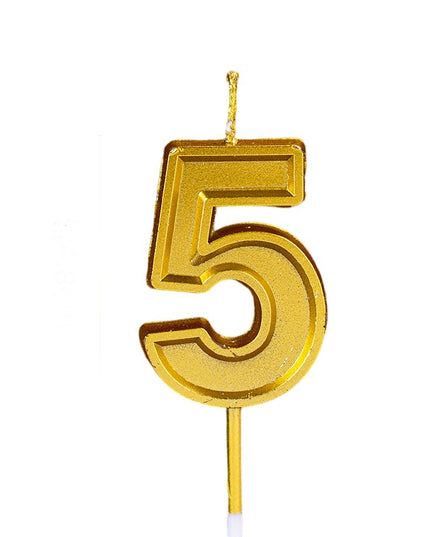 Lumanare pentru Tort Cifra 5, 4.8 cm, Aniversare, Aurie
