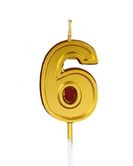 Lumanare pentru Tort Cifra 6, 4.8 cm, Aniversare, Aurie