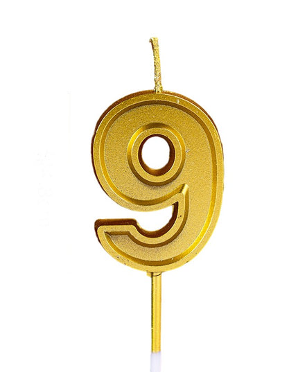 Lumanare pentru Tort Cifra 9, 4.8 cm, Aniversare, Aurie