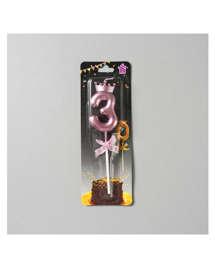 Lumanare Cifra 3, Model Coroana cu Fundita, Pentru Tort, 6 x 2.5 cm