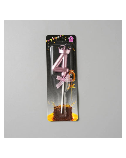 Lumanare Cifra 4, Model Coroana cu Fundita, Pentru Tort, 6 x 2.5 cm