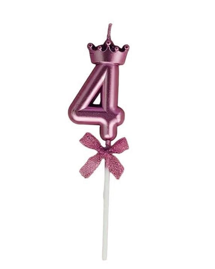 Lumanare Cifra 4, Model Coroana cu Fundita, Pentru Tort, 6 x 2.5 cm