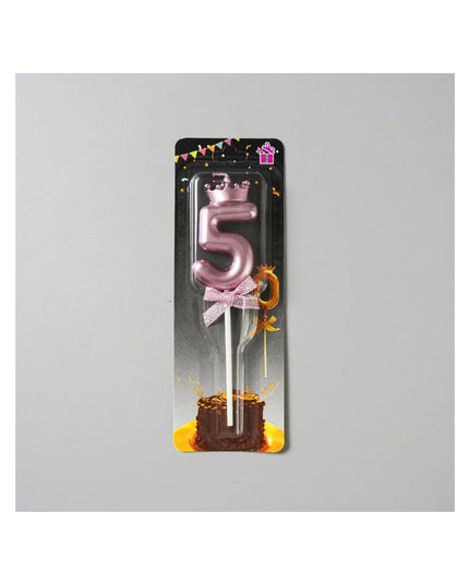 Lumanare Cifra 5, Model Coroana cu Fundita, Pentru Tort, 6 x 2.5 cm