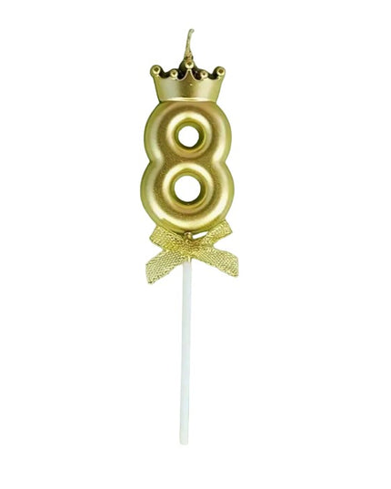 Lumanare pentru Tort Cifra 8, Model Coroana, Gold, Party