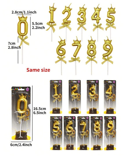 Lumanare pentru Tort Cifra 8, Model Coroana, Gold, Party