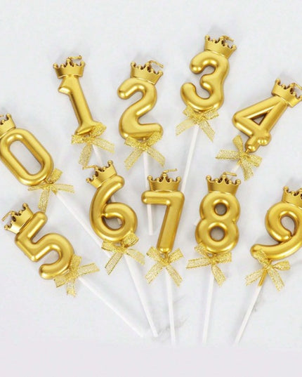 Lumanare pentru Tort Cifra 8, Model Coroana, Gold, Party