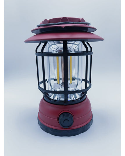 Lampa portabila camping, Felinar Vintage, ABS, Iluminare 30 COB LED, Intensitate reglabila, Acumulator inclus, Incarcare Solara si USB, 5W