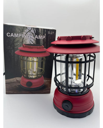 Lampa portabila camping, Felinar Vintage, ABS, Iluminare 30 COB LED, Intensitate reglabila, Acumulator inclus, Incarcare Solara si USB, 5W