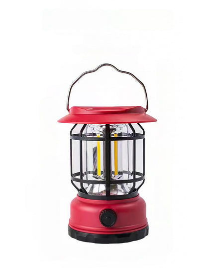 Lampa portabila camping, Felinar Vintage, ABS, Iluminare 30 COB LED, Intensitate reglabila, Acumulator inclus, Incarcare Solara si USB, 5W