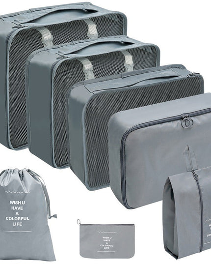 Set 7 Genti de Calatorie, pentru Depozitare, Compresibile, 7 Dimensiuni, Impermeabile, Design cu Plasa, Pliabile, Manere Robuste, Fermoar dublu